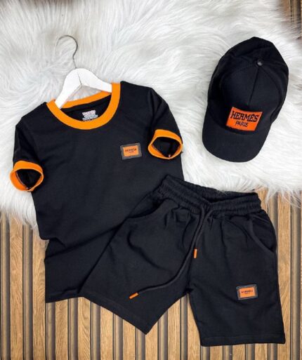 hermes paris Baskılı Şapkalı Üçlü Yazlık Takım – A Kalite