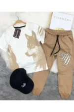 Şapkalı Kısa Kol üçlü erkek çocuk takım iki iplik sıkkı dokuma penye kumaş - Görsel 3