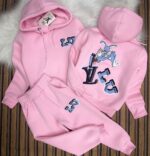 Kız Çocuk A Kalite Kapüşonlu Üç İplik Kışlık Eşofman Takımı  Şık Ve Sıcacık - Görsel 3