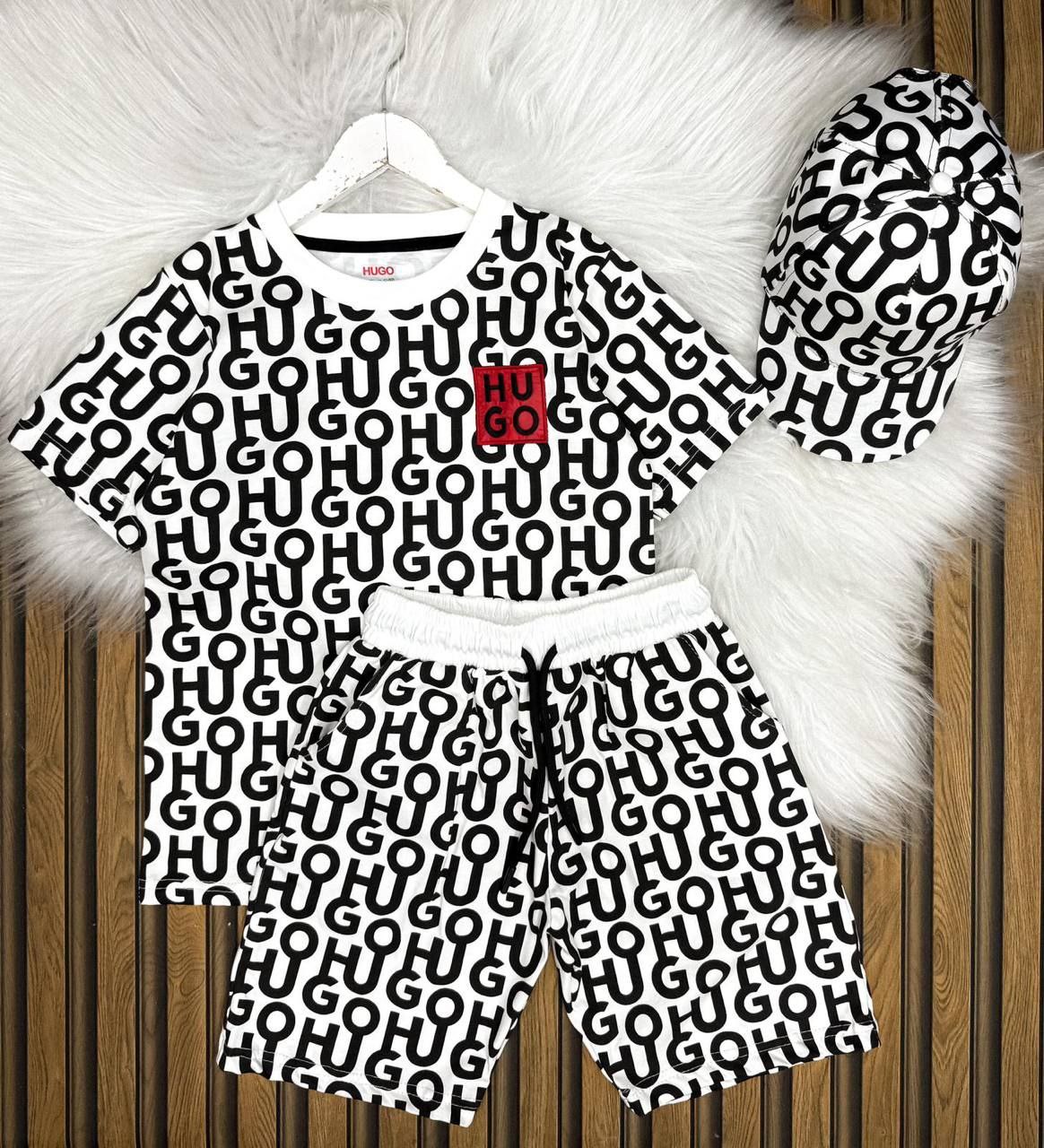photo_5852581604902424089_y-1 Hugo Baskılı Şapkalı Şortlu Ve Tişörtlü Yazlık Takım - Görsel 1
